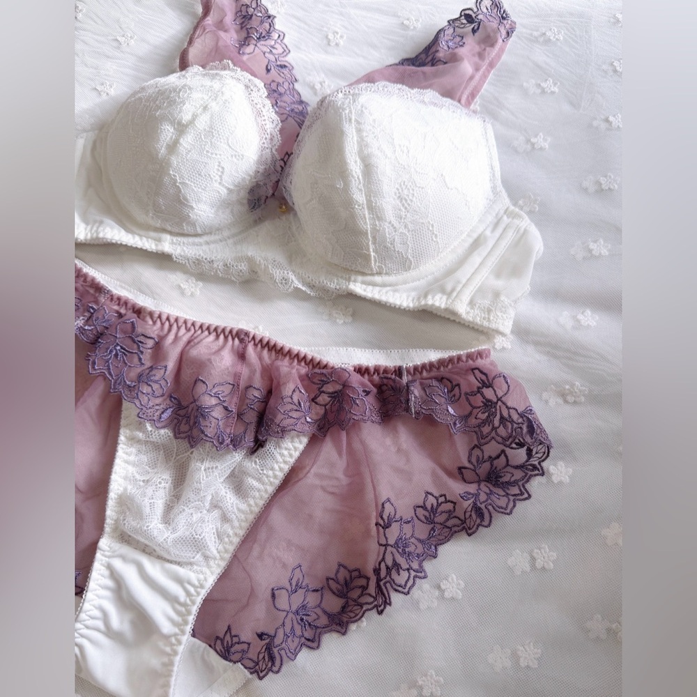 Sold Out! US-32C Japanese Brand High Quality Floral Embroidery Bra Panty Set